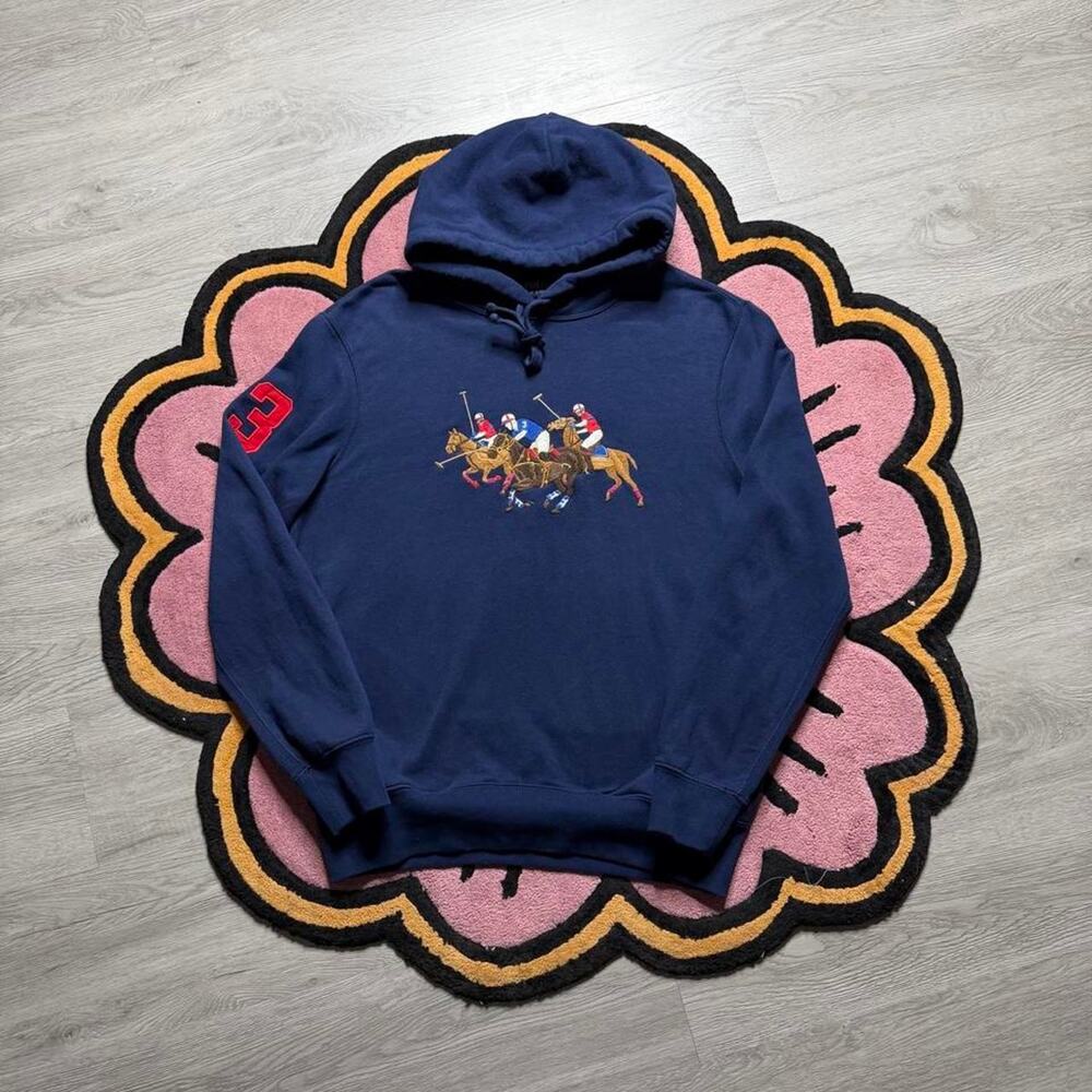 Polo Ralph Lauren Equestrian Triple Pony Embroidered Hoodie Size Medium Navy